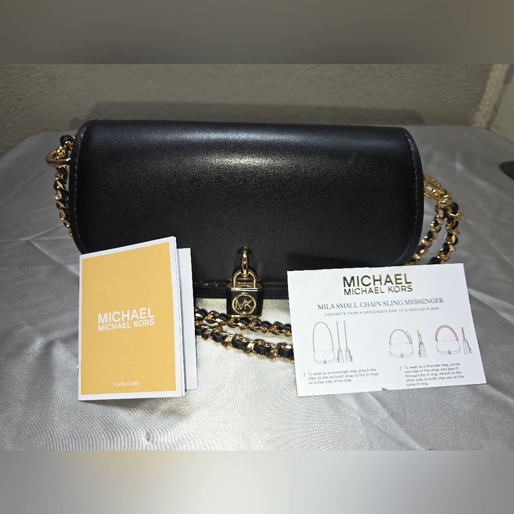 Michael Kors Black Crossbody Bag with Gold Chain